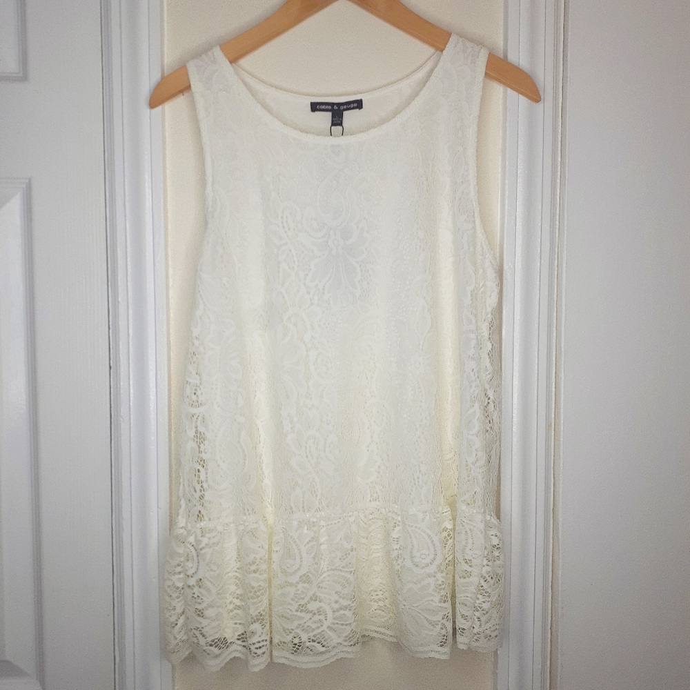 Cable & Gauge Lace Off White / Cream Tank Top